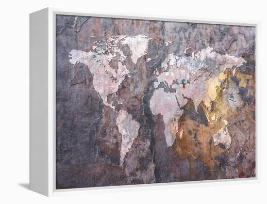 World Map on Stone Background-Tompsett Michael-Framed Stretched Canvas