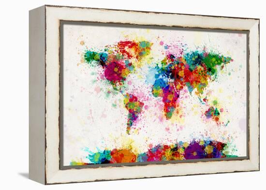 World Map Paint Splashes-Michael Tompsett-Framed Stretched Canvas