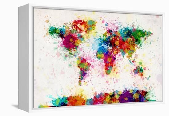 World Map Paint Splashes-Michael Tompsett-Framed Stretched Canvas