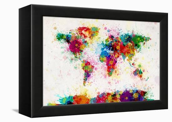 World Map Paint Splashes-Michael Tompsett-Framed Stretched Canvas