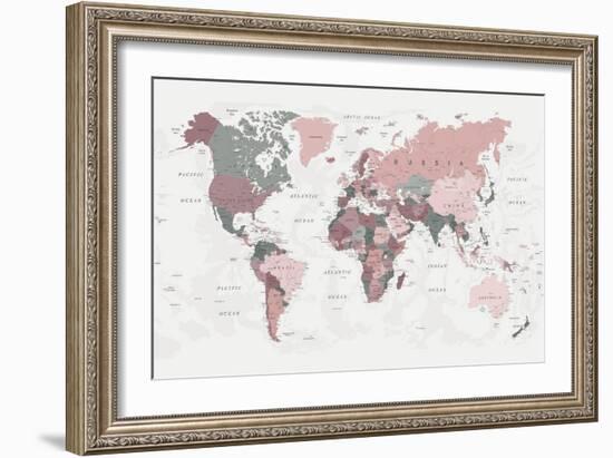 World Map Pink Green 2-Urban Epiphany-Framed Art Print