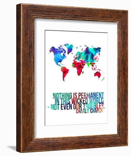 World Map Quote Charlie Chaplin-NaxArt-Framed Art Print