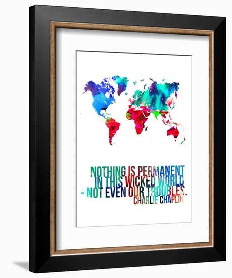 World Map Quote Charlie Chaplin-NaxArt-Framed Art Print