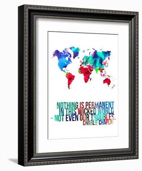 World Map Quote Charlie Chaplin-NaxArt-Framed Art Print