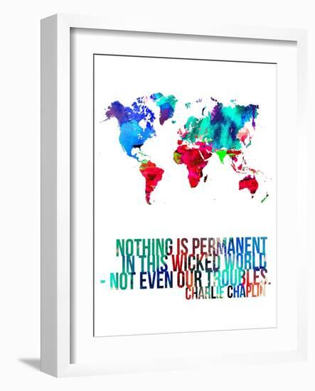 World Map Quote Charlie Chaplin-NaxArt-Framed Art Print