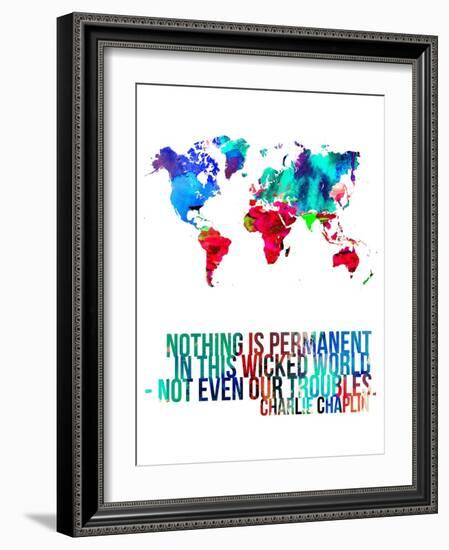 World Map Quote Charlie Chaplin-NaxArt-Framed Art Print