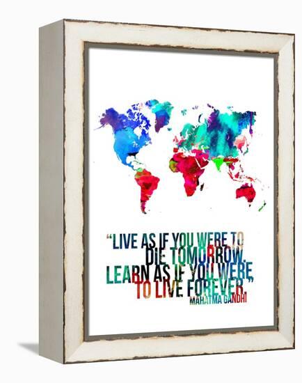 World Map Quote Mahatma Gandi-NaxArt-Framed Stretched Canvas