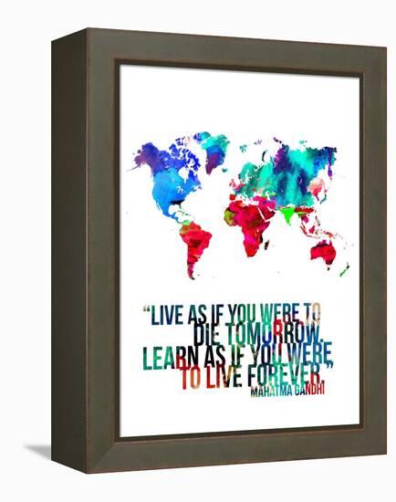 World Map Quote Mahatma Gandi-NaxArt-Framed Stretched Canvas