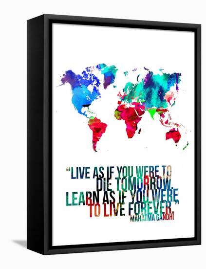 World Map Quote Mahatma Gandi-NaxArt-Framed Stretched Canvas