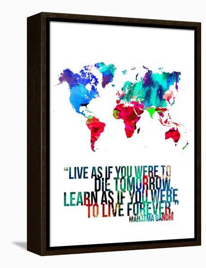 World Map Quote Mahatma Gandi-NaxArt-Framed Stretched Canvas