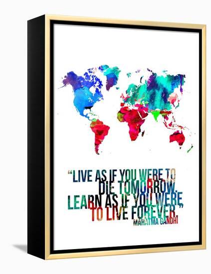 World Map Quote Mahatma Gandi-NaxArt-Framed Stretched Canvas