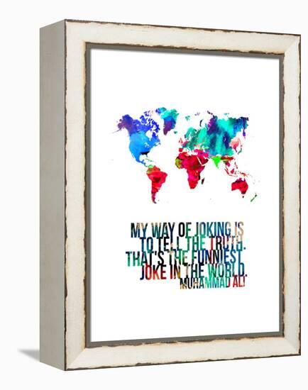 World Map Quote Muhammad Ali-NaxArt-Framed Stretched Canvas