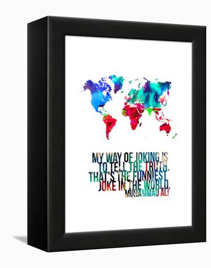 World Map Quote Muhammad Ali-NaxArt-Framed Stretched Canvas