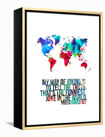 World Map Quote Muhammad Ali-NaxArt-Framed Stretched Canvas