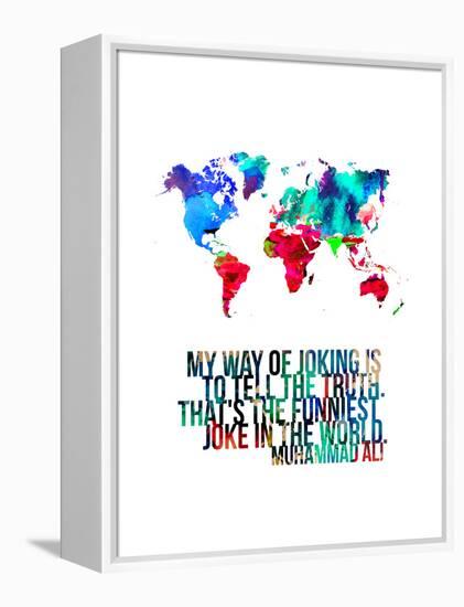 World Map Quote Muhammad Ali-NaxArt-Framed Stretched Canvas