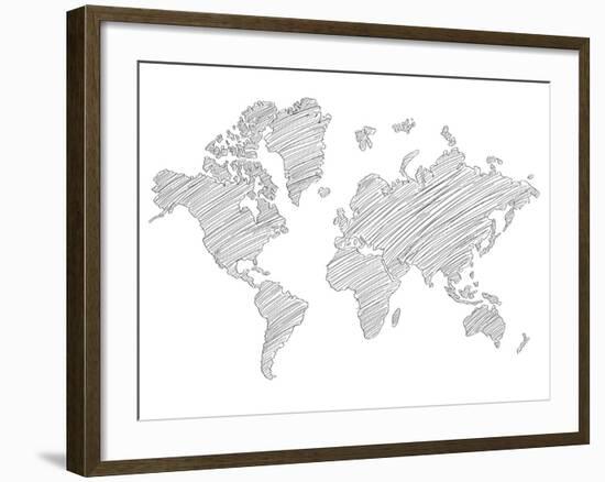 World Map Scribble 1-NaxArt-Framed Art Print