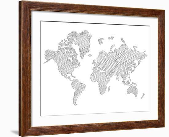 World Map Scribble 1-NaxArt-Framed Art Print