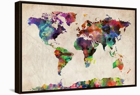 World Map Urban Watercolour-Michael Tompsett-Framed Stretched Canvas