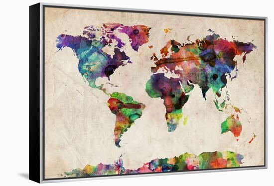 World Map Urban Watercolour-Michael Tompsett-Framed Stretched Canvas