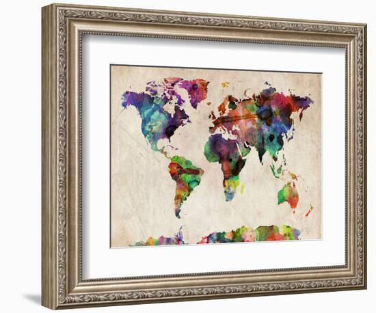 World Map Urban Watercolour-Michael Tompsett-Framed Art Print