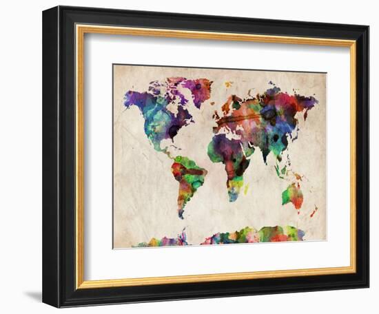 World Map Urban Watercolour-Michael Tompsett-Framed Art Print