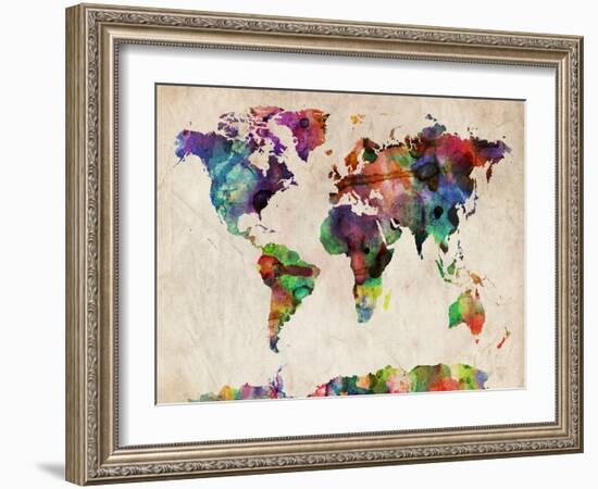 World Map Urban Watercolour-Michael Tompsett-Framed Art Print