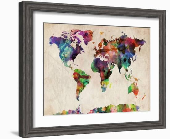 World Map Urban Watercolour-Michael Tompsett-Framed Art Print