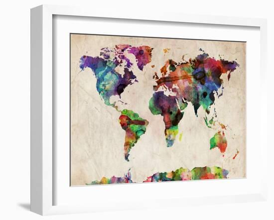 World Map Urban Watercolour-Michael Tompsett-Framed Art Print