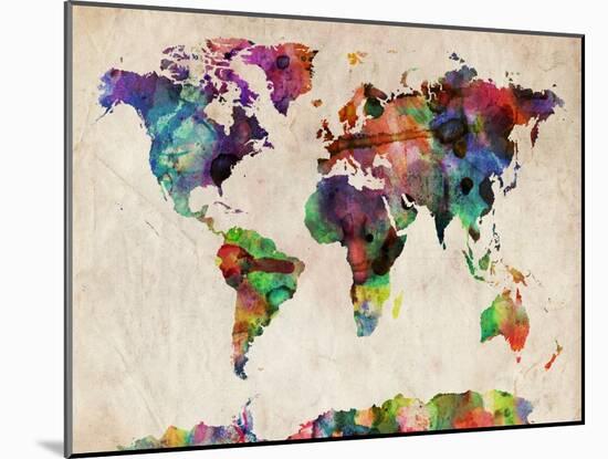 World Map Urban Watercolour-Michael Tompsett-Mounted Art Print