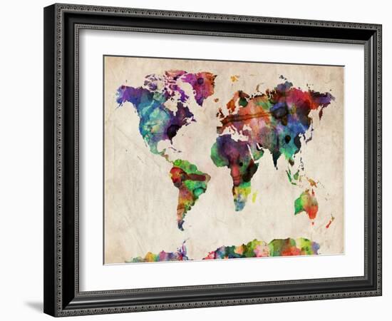 World Map Urban Watercolour-Michael Tompsett-Framed Art Print