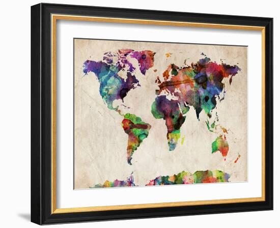 World Map Urban Watercolour-Michael Tompsett-Framed Art Print