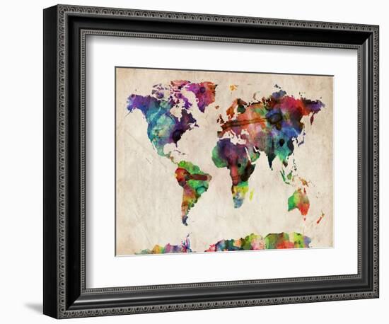 World Map Urban Watercolour-Michael Tompsett-Framed Art Print