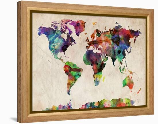 World Map Urban Watercolour-Michael Tompsett-Framed Stretched Canvas