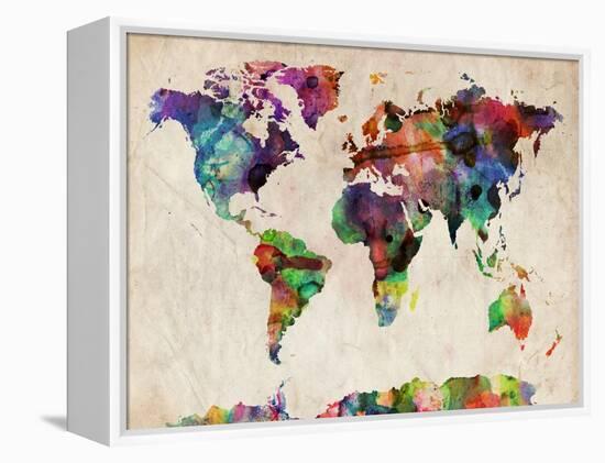 World Map Urban Watercolour-Michael Tompsett-Framed Stretched Canvas