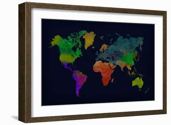 World Map Watercolor (Dark)-null-Framed Art Print