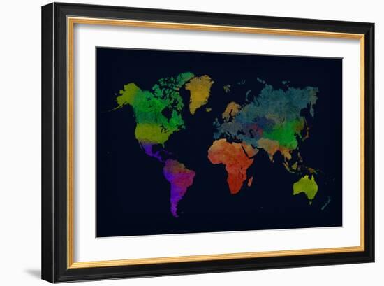 World Map Watercolor (Dark)-null-Framed Art Print