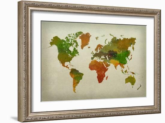 World Map Watercolor (Warm)-null-Framed Art Print