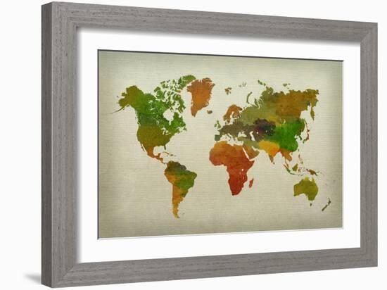 World Map Watercolor (Warm)-null-Framed Art Print