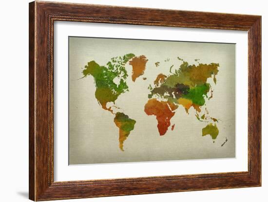 World Map Watercolor (Warm)-null-Framed Art Print