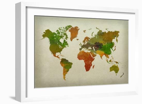World Map Watercolor (Warm)-null-Framed Art Print
