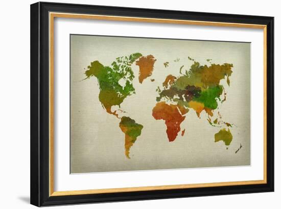 World Map Watercolor (Warm)-null-Framed Art Print