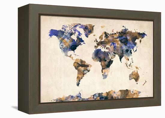 World Map Watercolor-Michael Tompsett-Framed Stretched Canvas