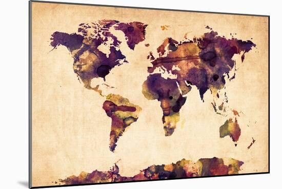 World Map Watercolor-Michael Tompsett-Mounted Art Print