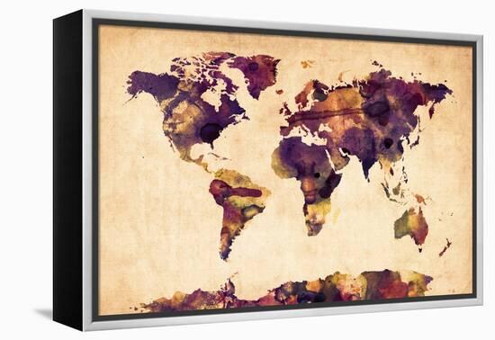 World Map Watercolor-Michael Tompsett-Framed Stretched Canvas