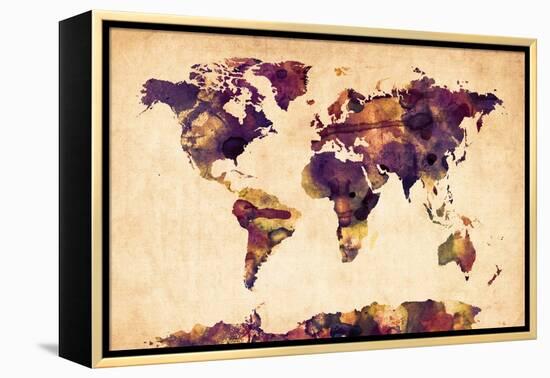 World Map Watercolor-Michael Tompsett-Framed Stretched Canvas