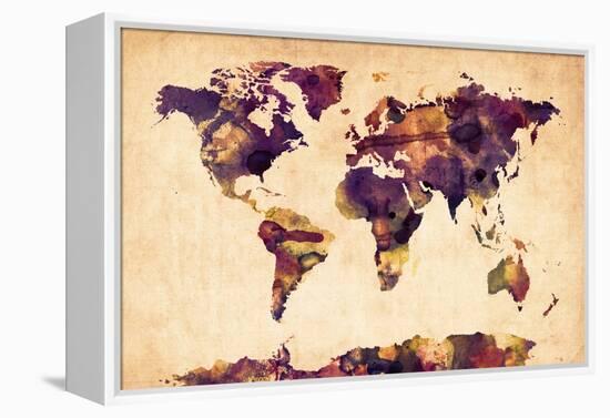 World Map Watercolor-Michael Tompsett-Framed Stretched Canvas