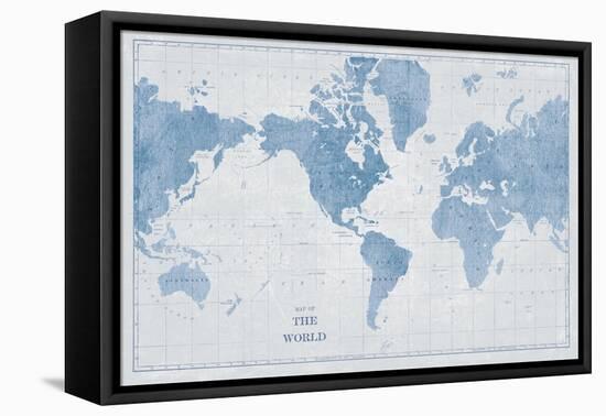 World Map White and Blue-Sue Schlabach-Framed Stretched Canvas