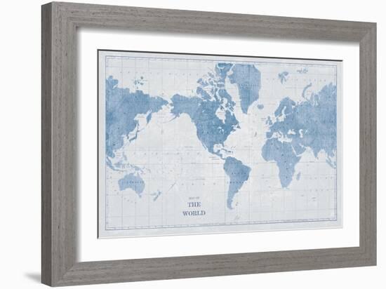 World Map White and Blue-Sue Schlabach-Framed Art Print