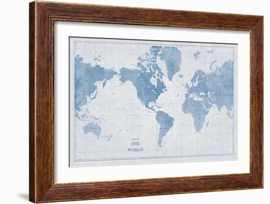 World Map White and Blue-Sue Schlabach-Framed Art Print