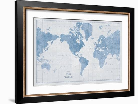 World Map White and Blue-Sue Schlabach-Framed Art Print